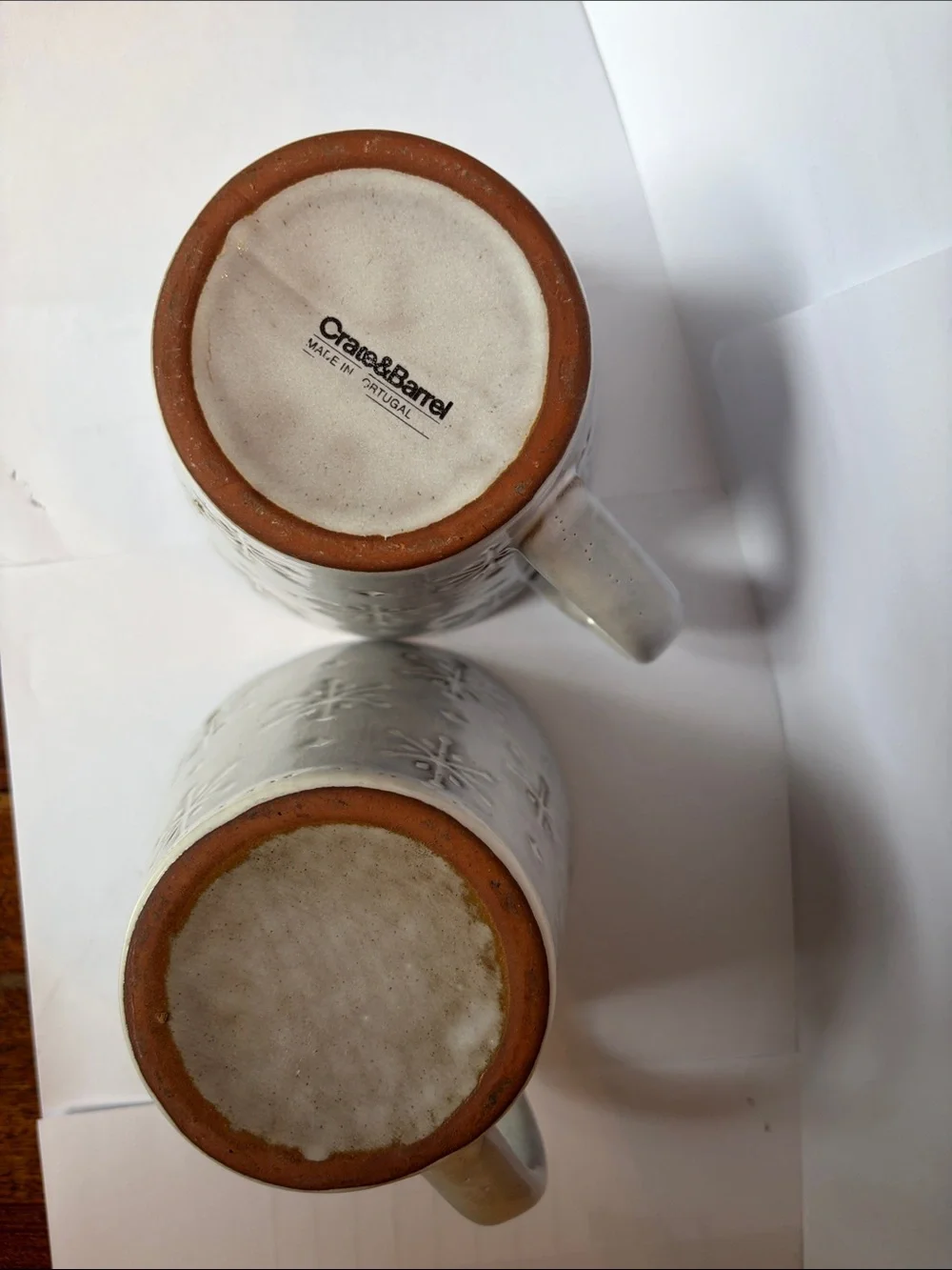 Crate&Barrel Gray Snowflake Ceramic Mugs
